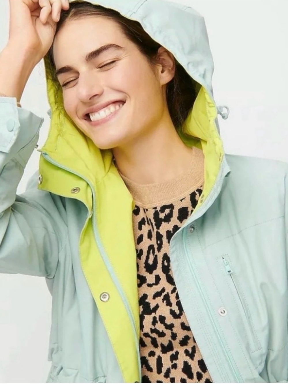 J. Crew Mint Green and lime Utility Jacket with Hood - Picture 2 of 8